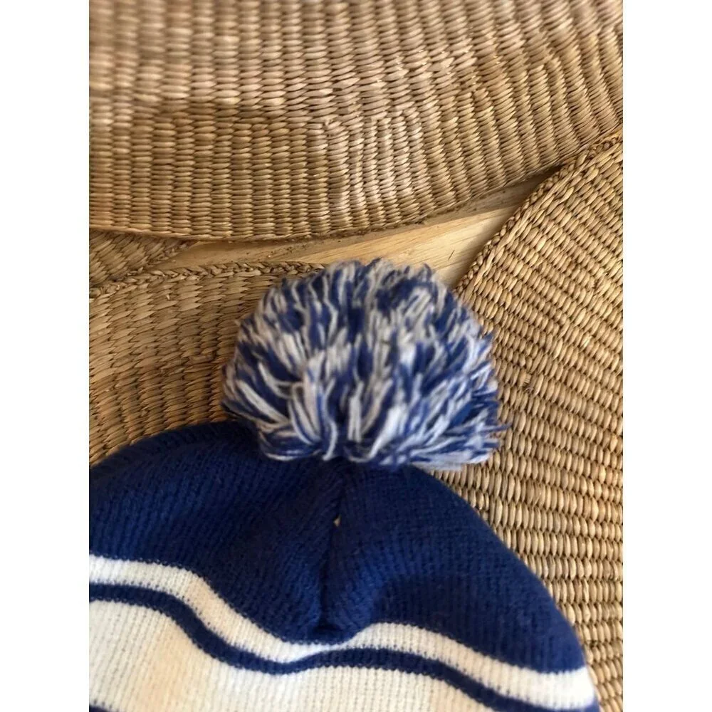Blue and white striped beanie